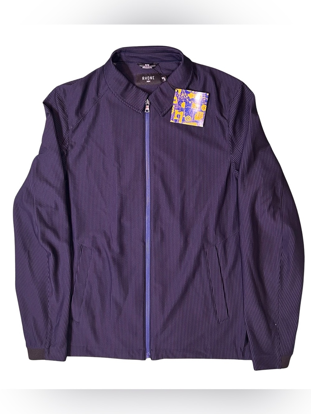Rhone Griffin Navy Blue Seersucker Full-Zip Bomber Jacket Coach NWT M